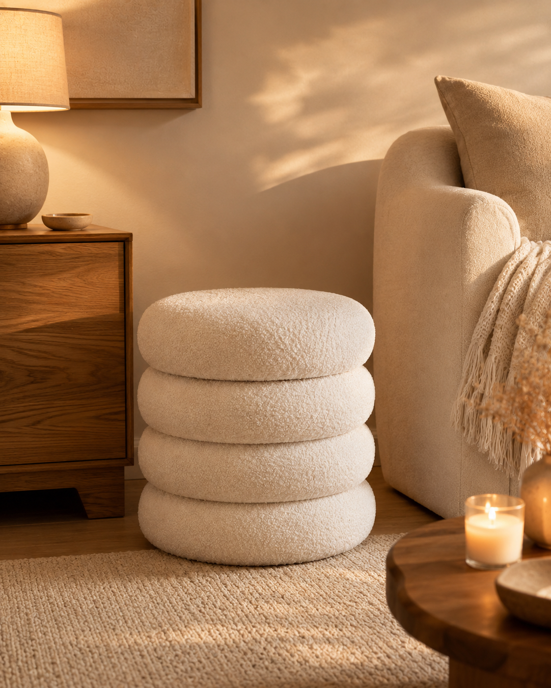 Pouf Rond Anneau Blanc – vue principale | ODECO