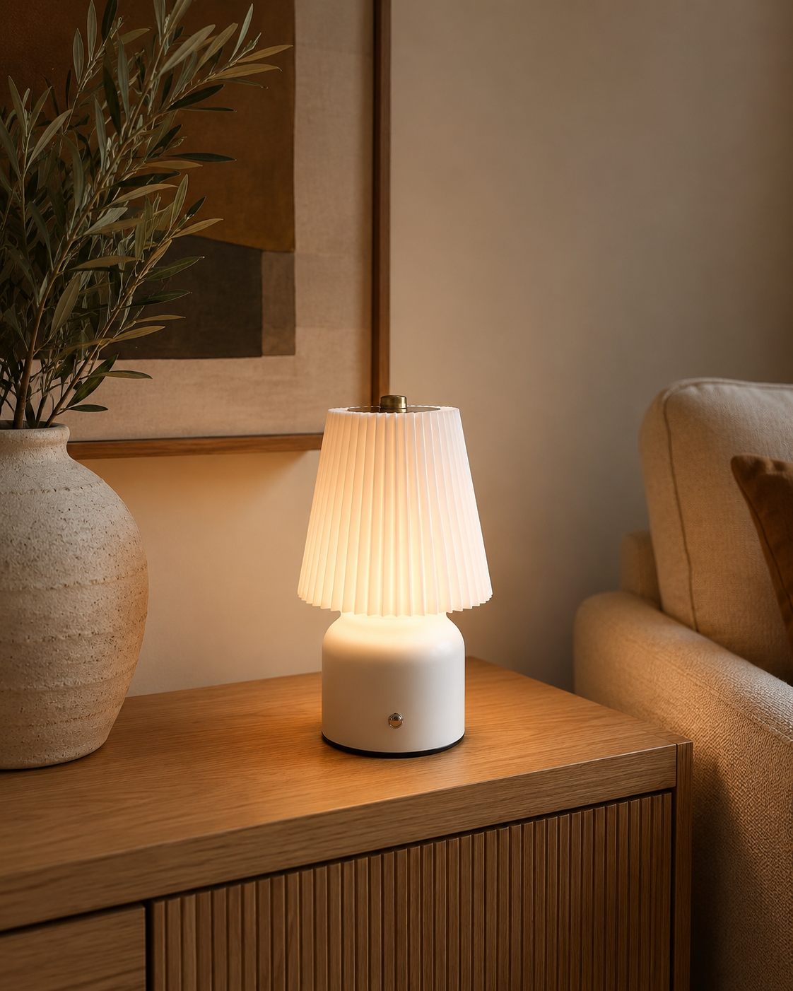Lampe Rechargeable Vintage Noir, blanc, beige, bois – vue 4 du produit | ODECO