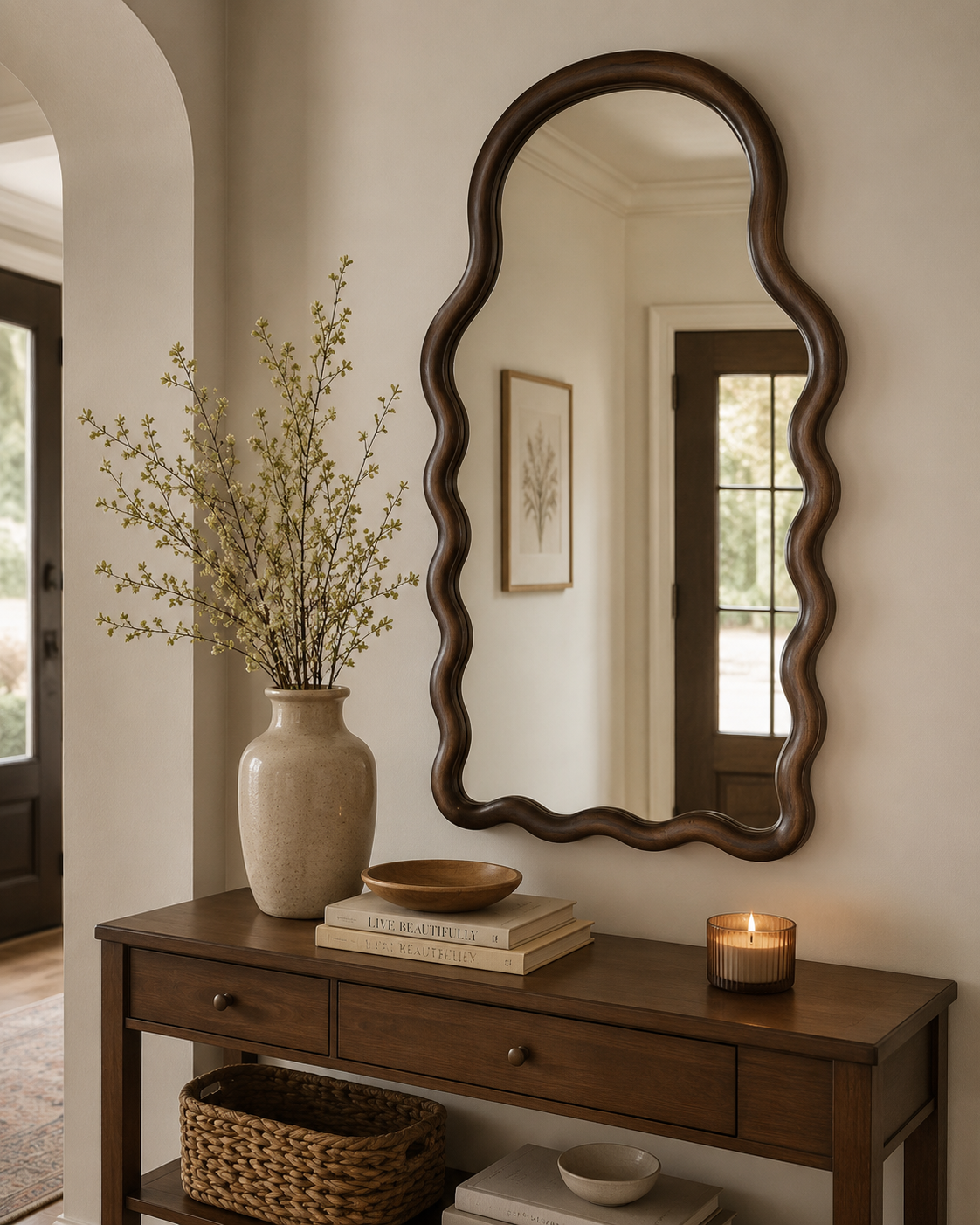 Miroir Scallopé Arc Bois Foncé – vue principale | ODECO