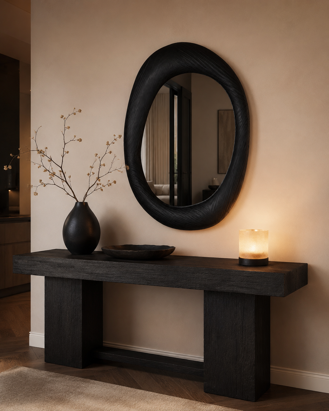 Miroir Organique Ovale Bois Noir – vue principale | ODECO