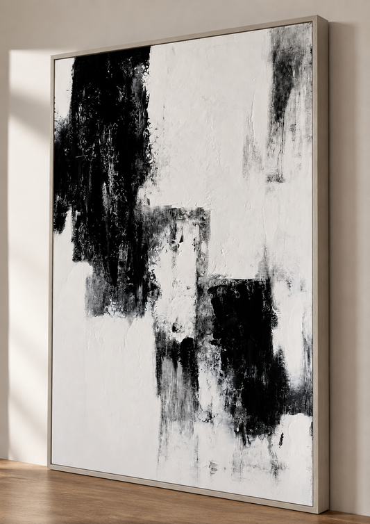 Tableau abstrait sur toile noir et blanc — 100 × 70 cm – vue 2 du produit | ODECO