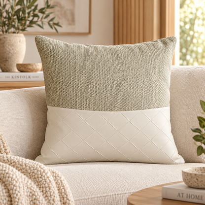 Coussin décoratif texturé effet cuir 50 x 50 cm - Sauge et ivoire