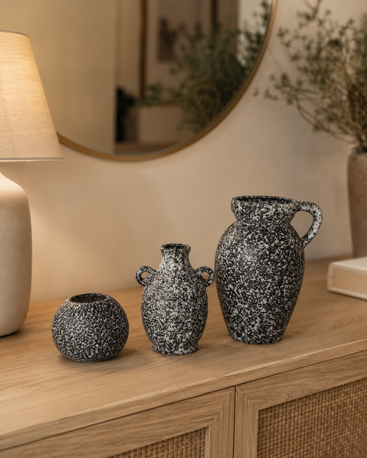 Jeu de vases en céramique gris – 3 pièces – vue principale | ODECO