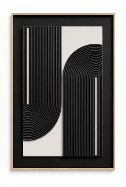 Tableau 3D minimaliste noir et blanc — 60 × 90 cm — vue 4, ODECO Boisbriand