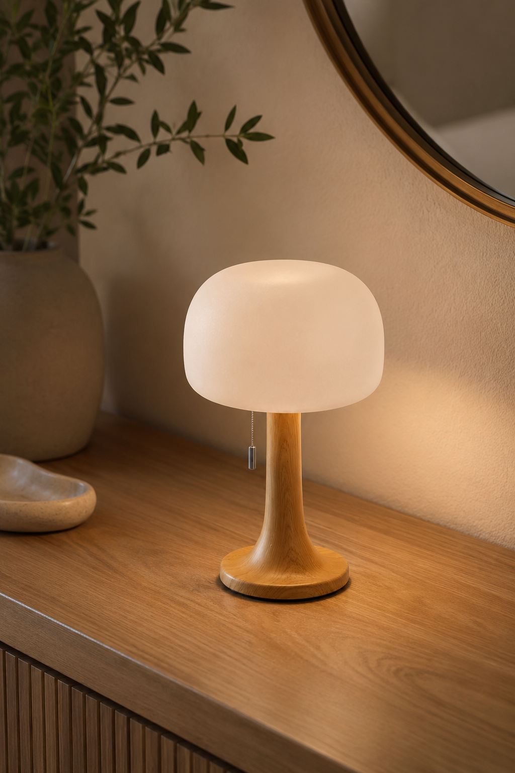 Lampe champignon rechargeable – noire, blanche et bois – vue 3 du produit | ODECO