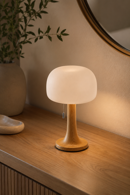 Lampe champignon rechargeable – noire, blanche et bois — vue 3, ODECO Boisbriand