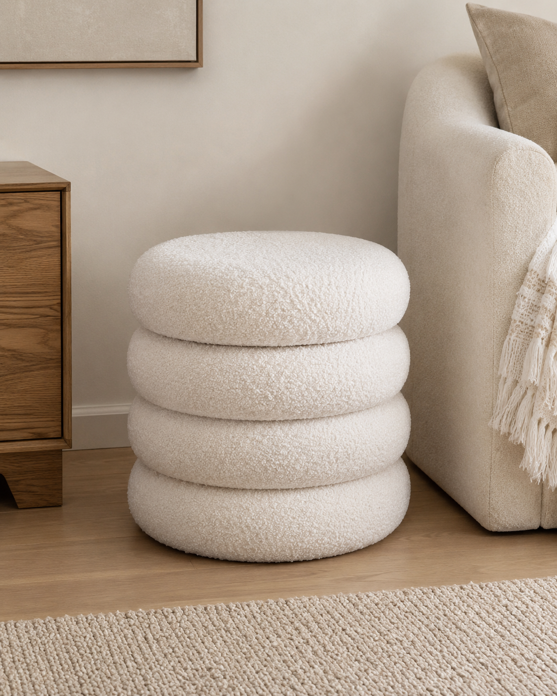 Pouf Rond Anneau Blanc – vue 2 du produit | ODECO