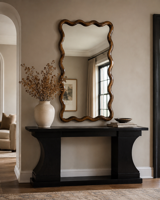 Miroir Scallopé Rectangulaire Bois Naturel Foncé – vue principale | ODECO