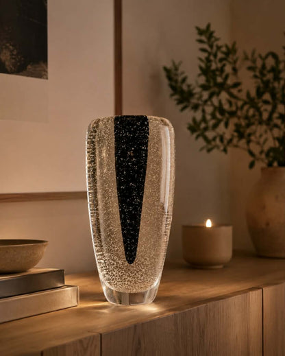 “Saturne” Black Hand-Blown Glass Vase – 27 cm