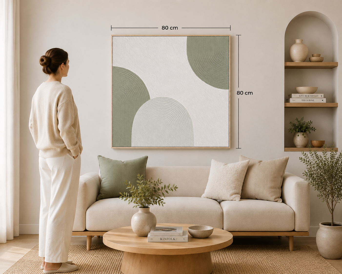 Tableau minimaliste sur toile vert — 80 × 80 cm – vue 5 du produit | ODECO