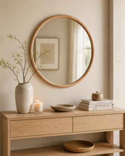 Miroir Rond en Bois Naturel — vue principale, ODECO Boisbriand