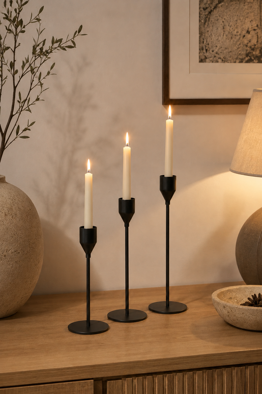 Ensemble de 3 bougeoirs classiques en métal noir – vue principale | ODECO