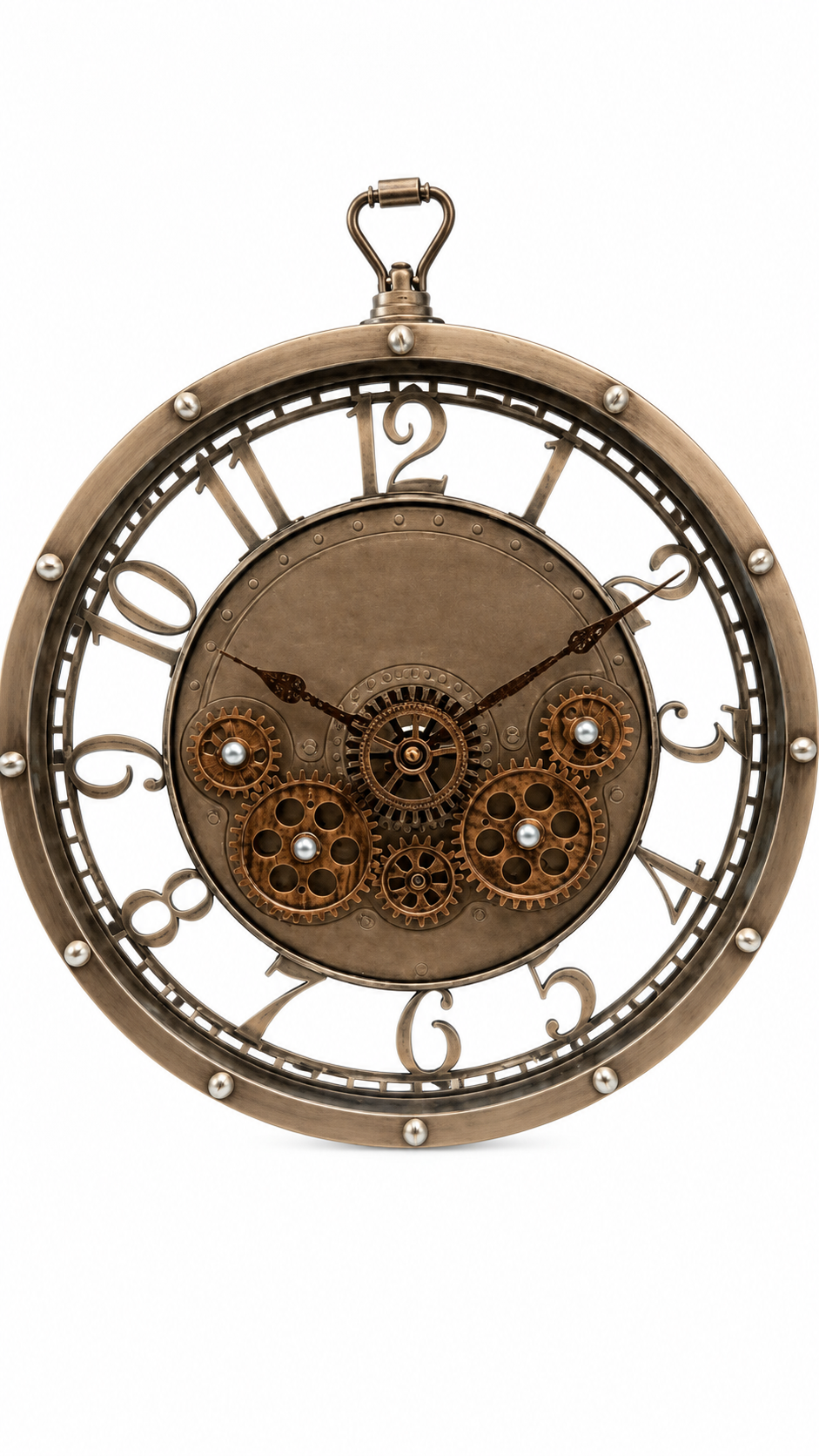 Horloge murale vintage mécanique bronze – 31 cm – vue 2 du produit | ODECO