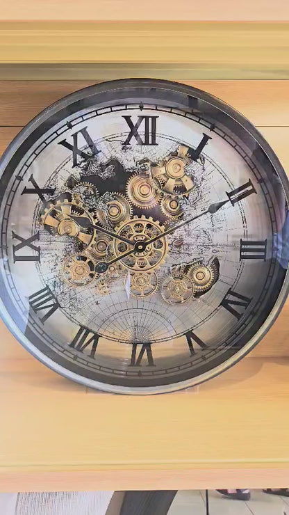 Large Vintage Visible-Gear Wall Clock
