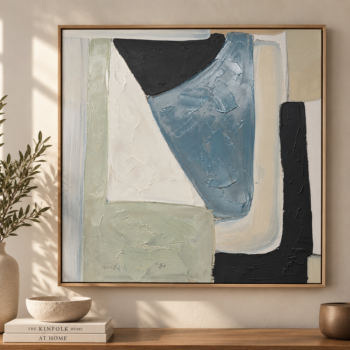 Tableau abstrait bleu ardoise 80 cm x 80 cm