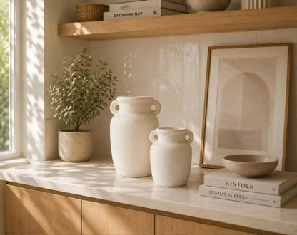 Vase en Terre Cuite Blanc « Athena » (GM) — vue 2, ODECO Boisbriand