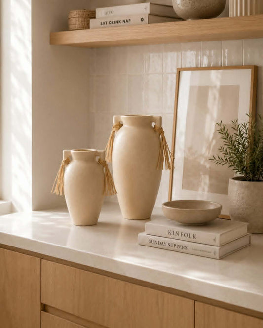 Vase en Terre Cuite Beige « Cordage » (GM) – vue principale | ODECO